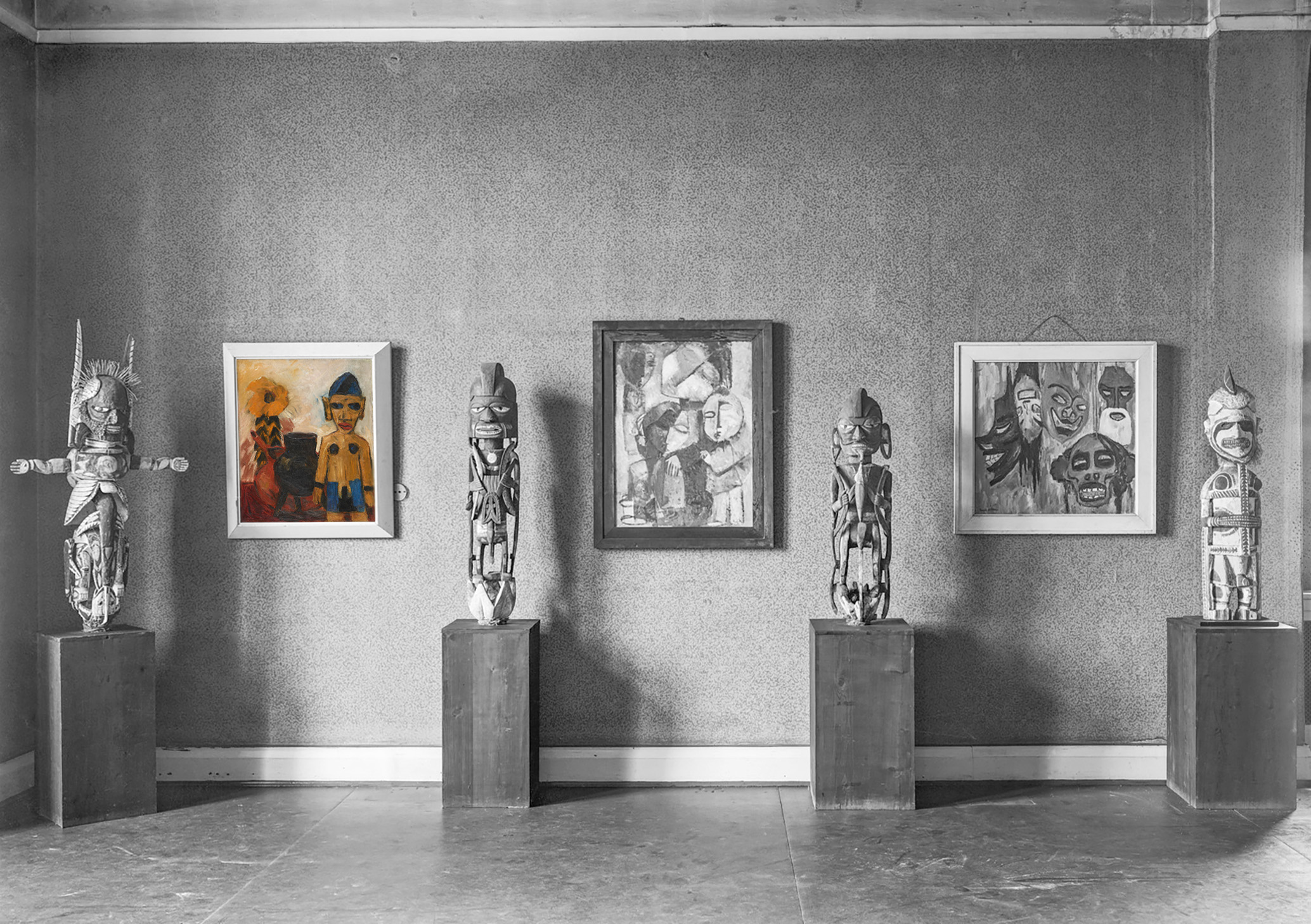 Ausstellungsansicht Museum Folkwang, Hagen, um 1914 (expressionistische Gemälde und Figuren aus der Südsee im Dialog), © Bildarchiv Foto Marburg